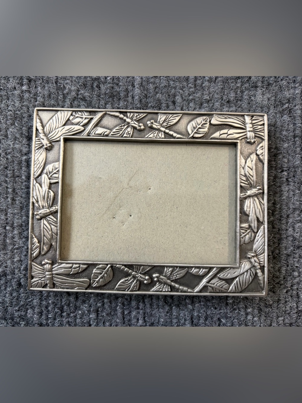 Vintage Pewter Dragonfly Leaf Photo Frame 4.5” Nature Cottagecore Tabletop Decor
